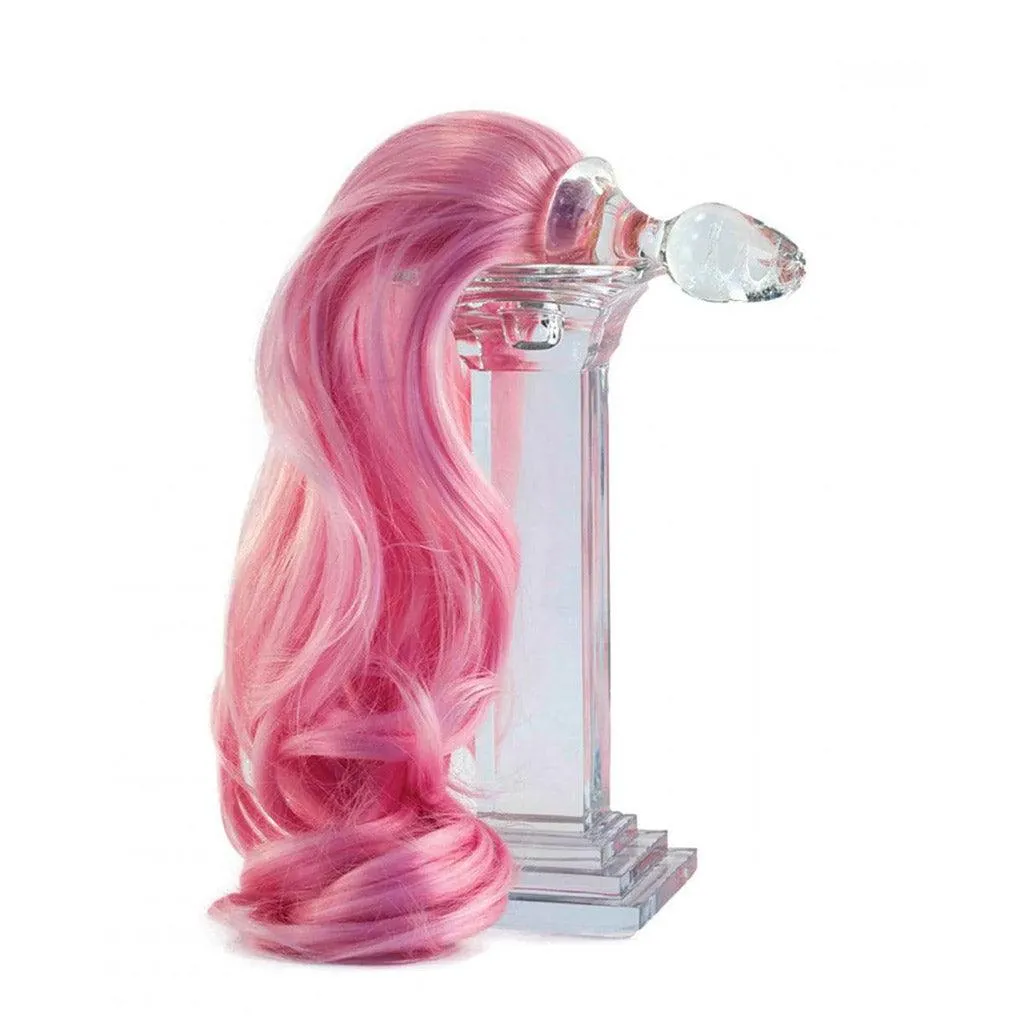 Pink Detachable Ponytail Glass Butt Plug