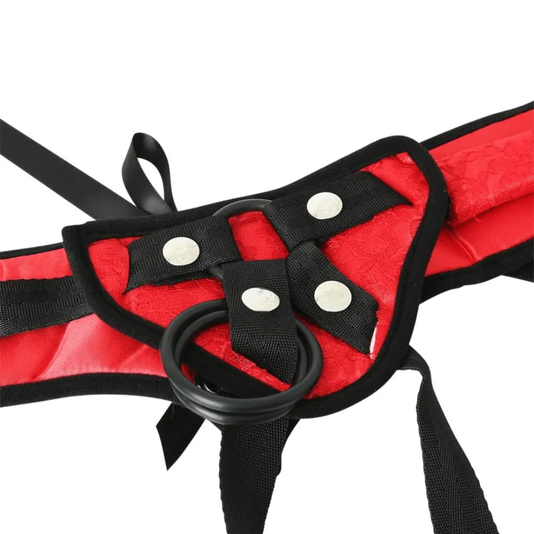 Red Lace Corsette Strap On Harness- Up to 60 Hips