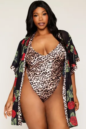 Rose Print Kimono Robe & Teddy