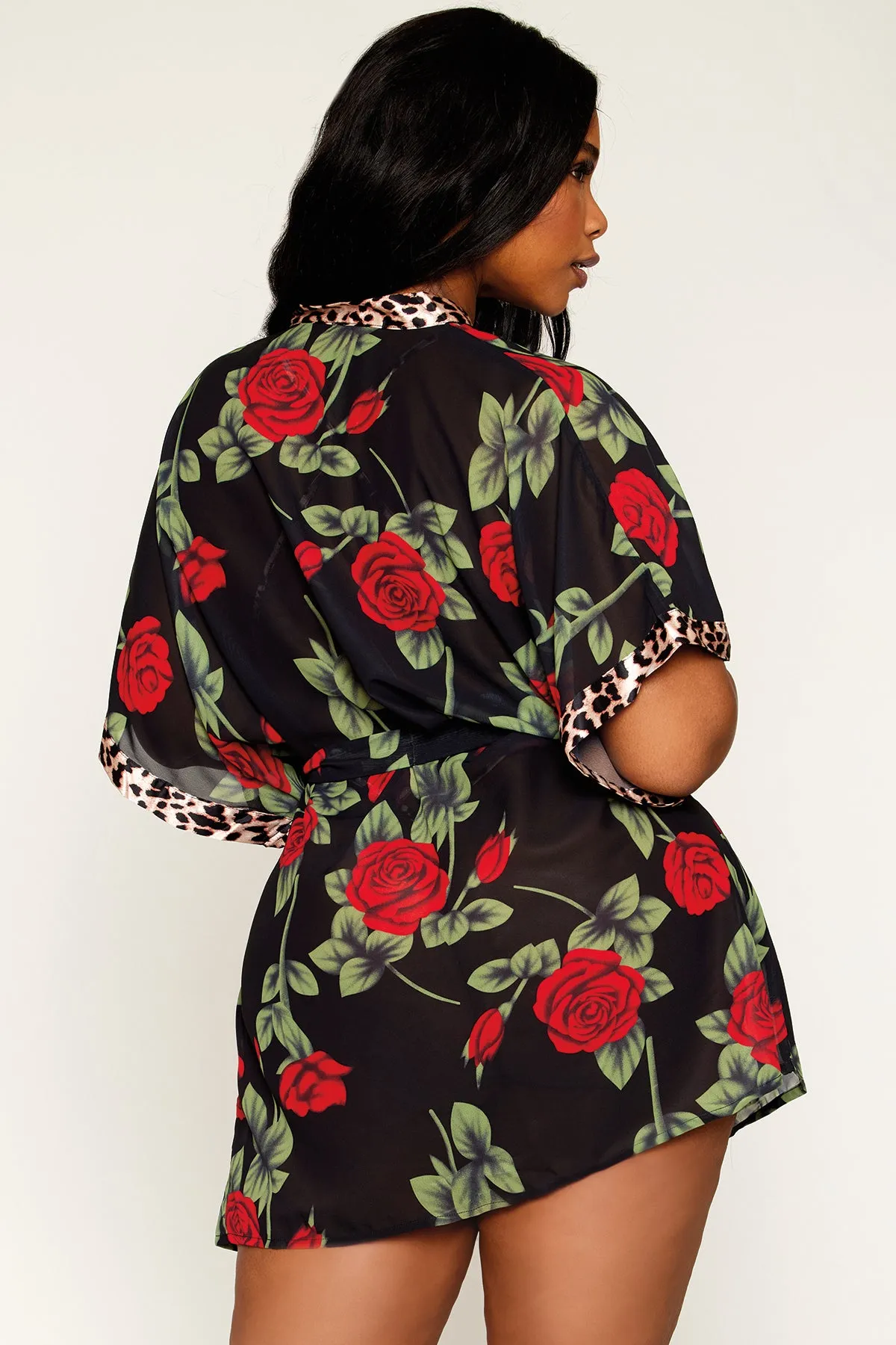 Rose Print Kimono Robe & Teddy