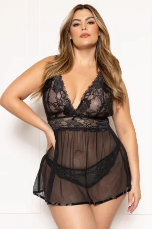 Scalloped Lace & Mesh Babydoll