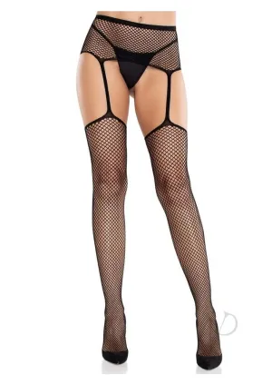 Sinful Net Stockings Cross Garter Blk Os