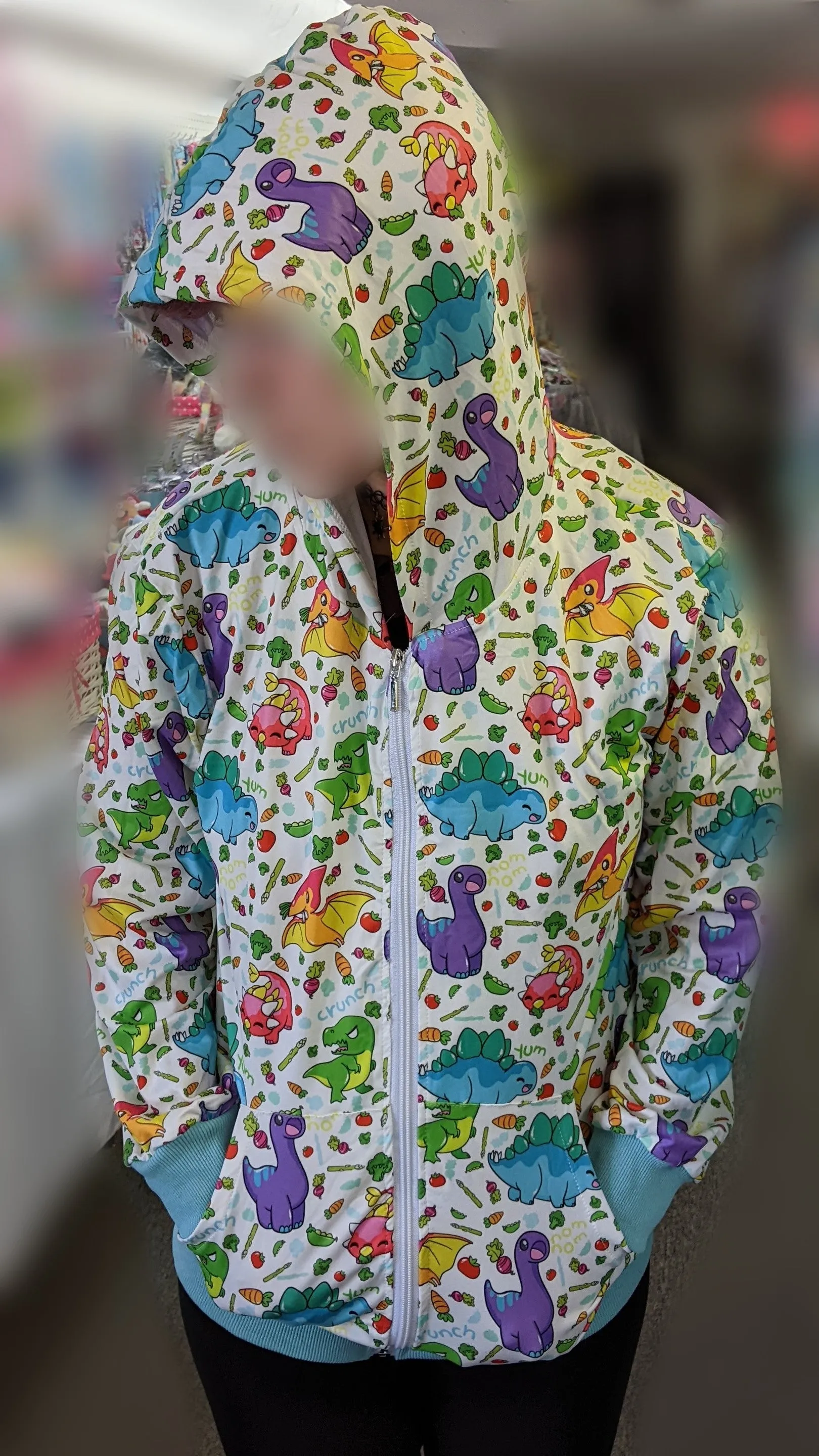 Veggisaurus Dinosaur Sweater with Hood & Pockets