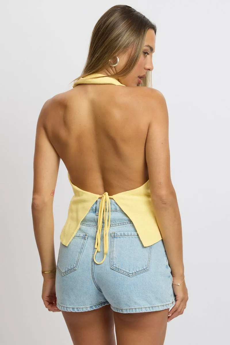 Yellow Vest Top V Neck Halter Neck Open Back