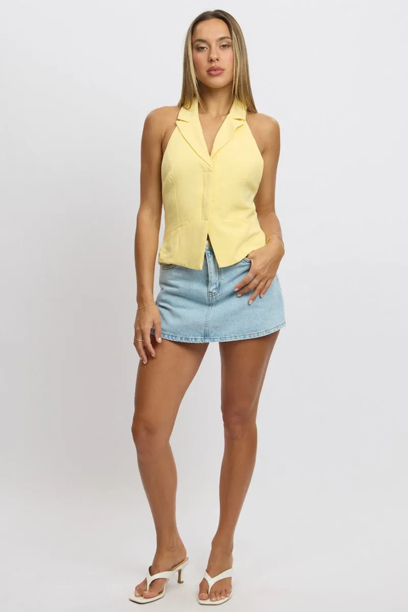 Yellow Vest Top V Neck Halter Neck Open Back